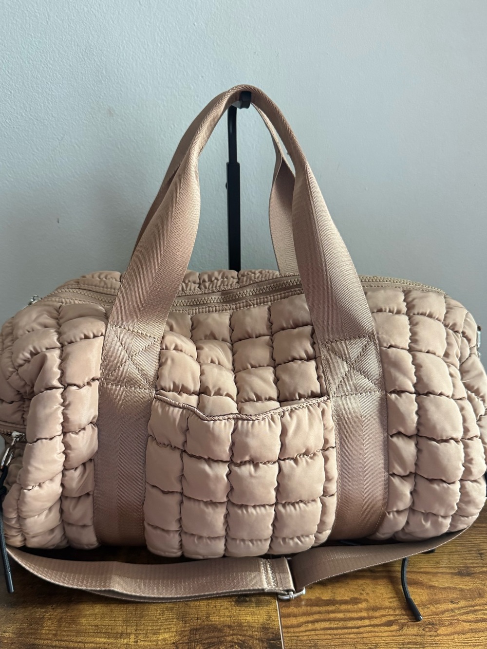 Free People Quilted Puffer Duffel Bag in Blush Like New